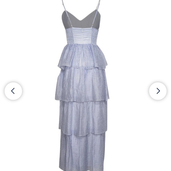 Amanda Uprichard Ruffled Thaddea Gown in Blue and White stripes - Picture 2 of 10